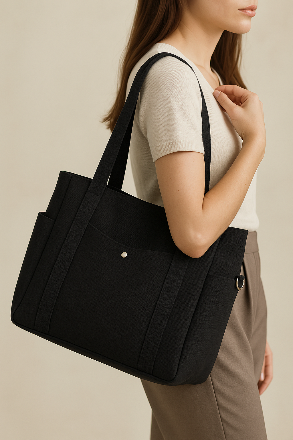 Bolsa de Ombro Luxuosa em Lona - Preta