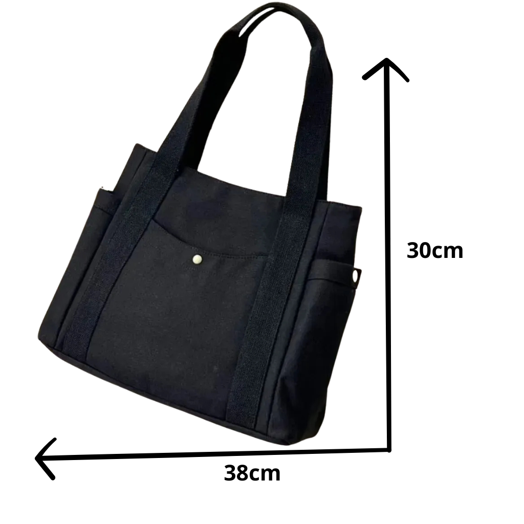 Bolsa de Ombro Luxuosa em Lona - Preta