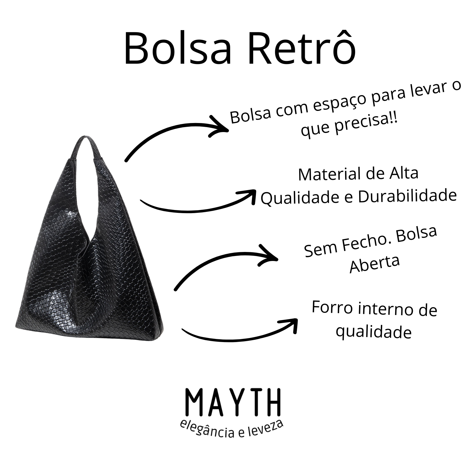 Bolsa Retrô em Couro - Preta