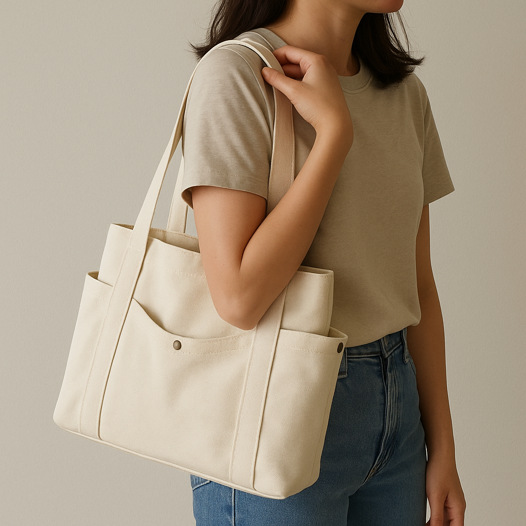 Bolsa de Ombro Luxuosa em Lona - Branca