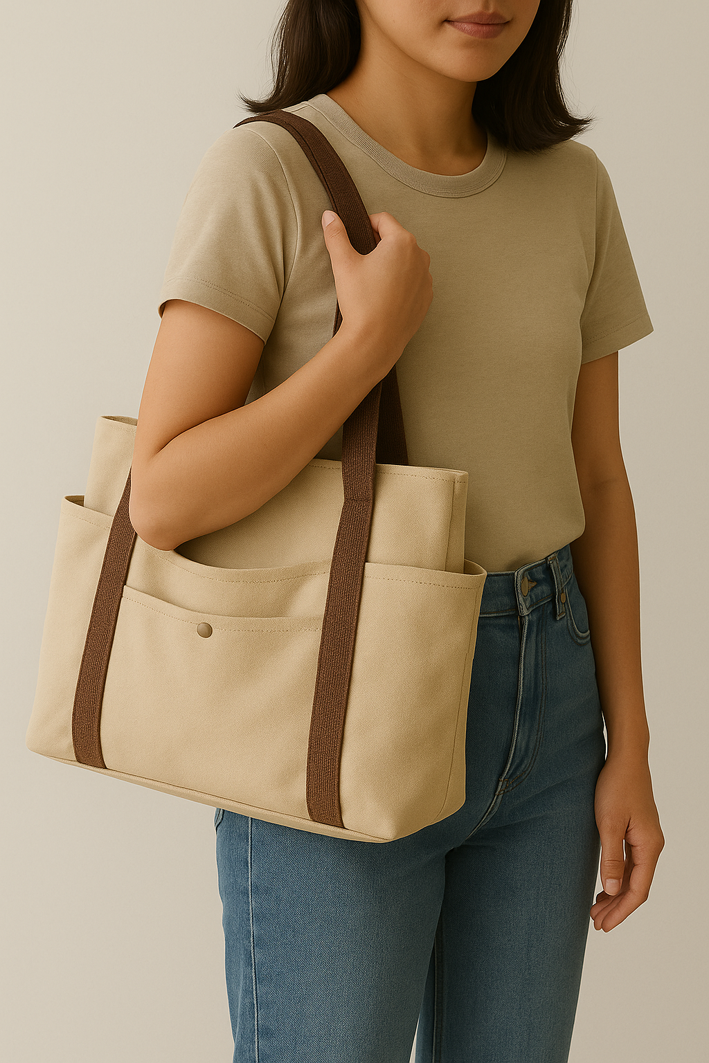Bolsa de Ombro Luxuosa em Lona - Khaki