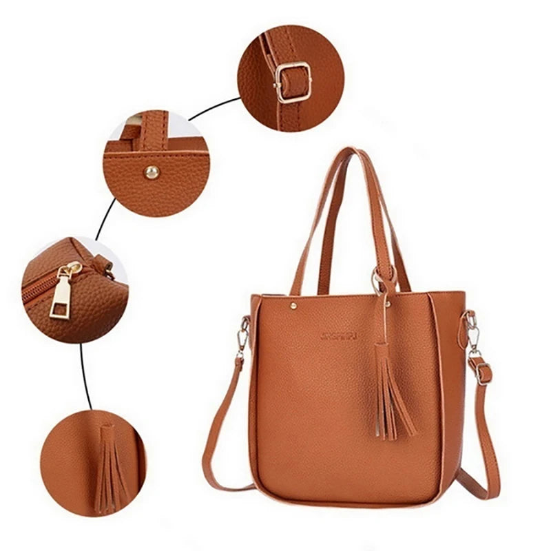 Conjunto 4 Bolsas Femininas em Couro Sintético – Tiracolo, Ombro, Carteira e Porta Cartão