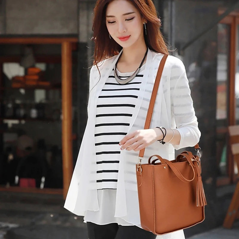 Conjunto 4 Bolsas Femininas em Couro Sintético – Tiracolo, Ombro, Carteira e Porta Cartão