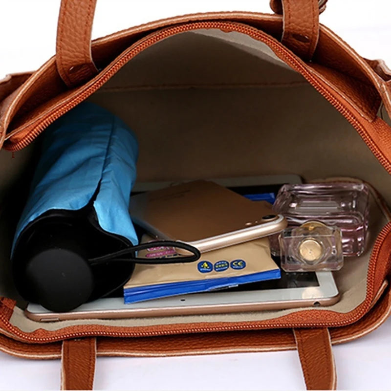 Conjunto 4 Bolsas Femininas em Couro Sintético – Tiracolo, Ombro, Carteira e Porta Cartão