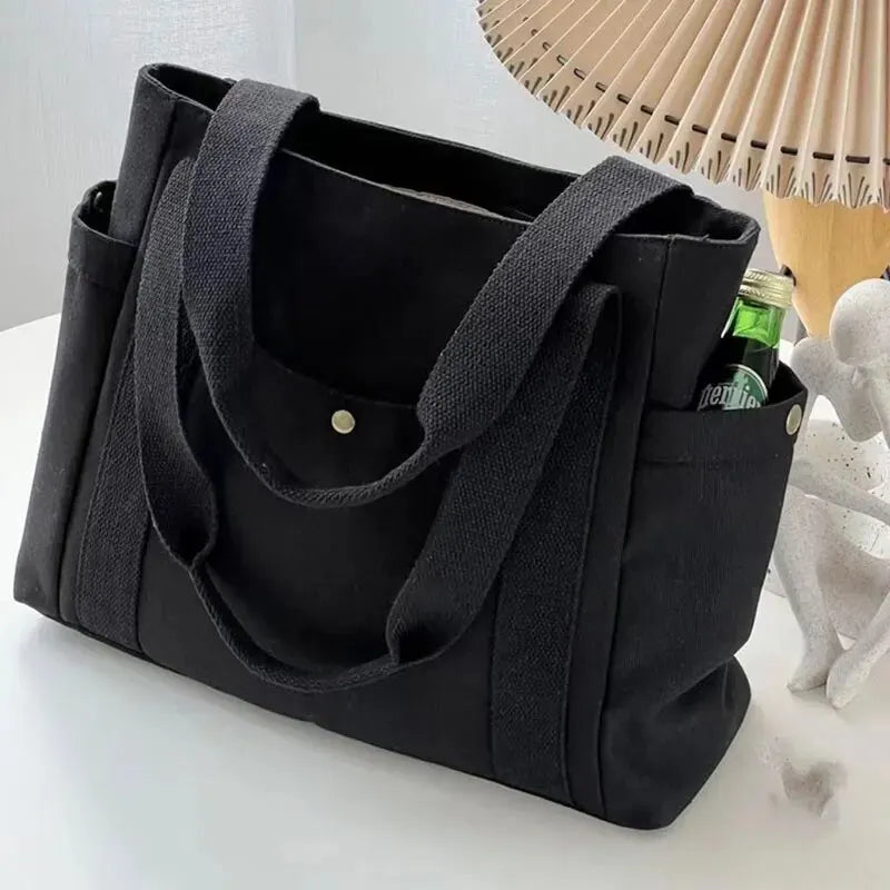 Bolsa de Ombro Luxuosa em Lona - Preta