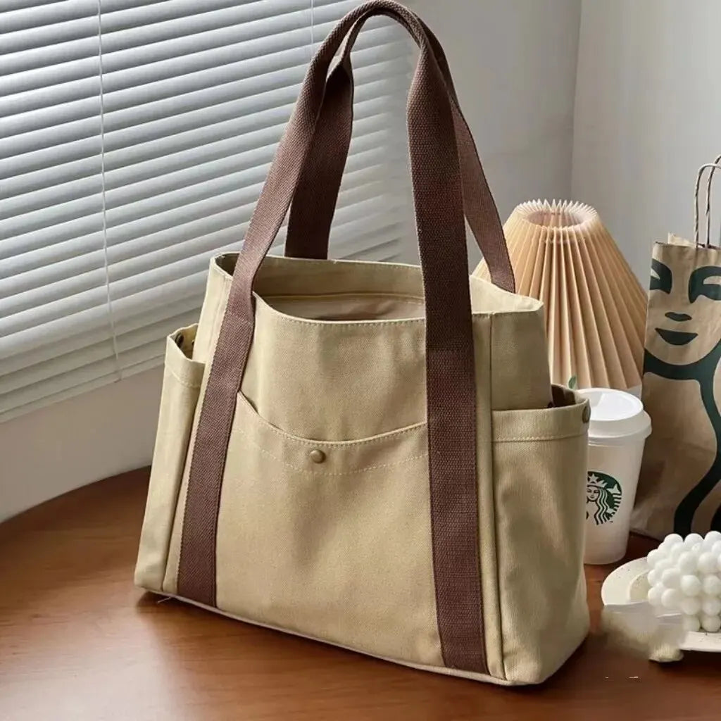 Bolsa de Ombro Luxuosa em Lona - Khaki