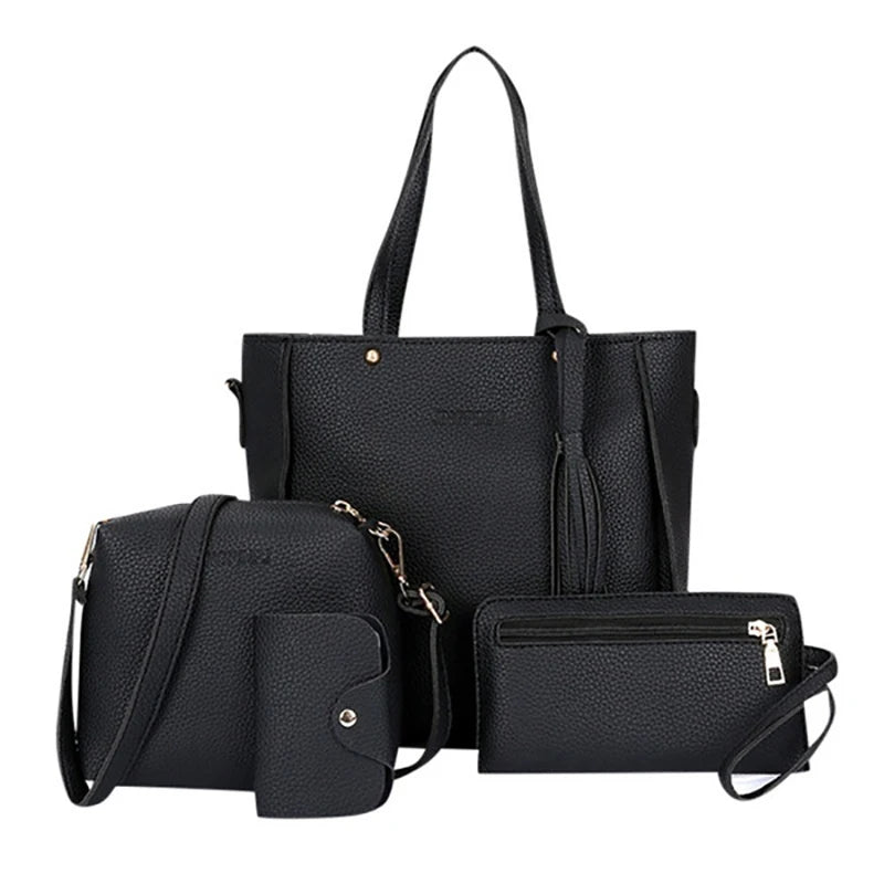 Conjunto 4 Bolsas Femininas em Couro Sintético – Tiracolo, Ombro, Carteira e Porta Cartão