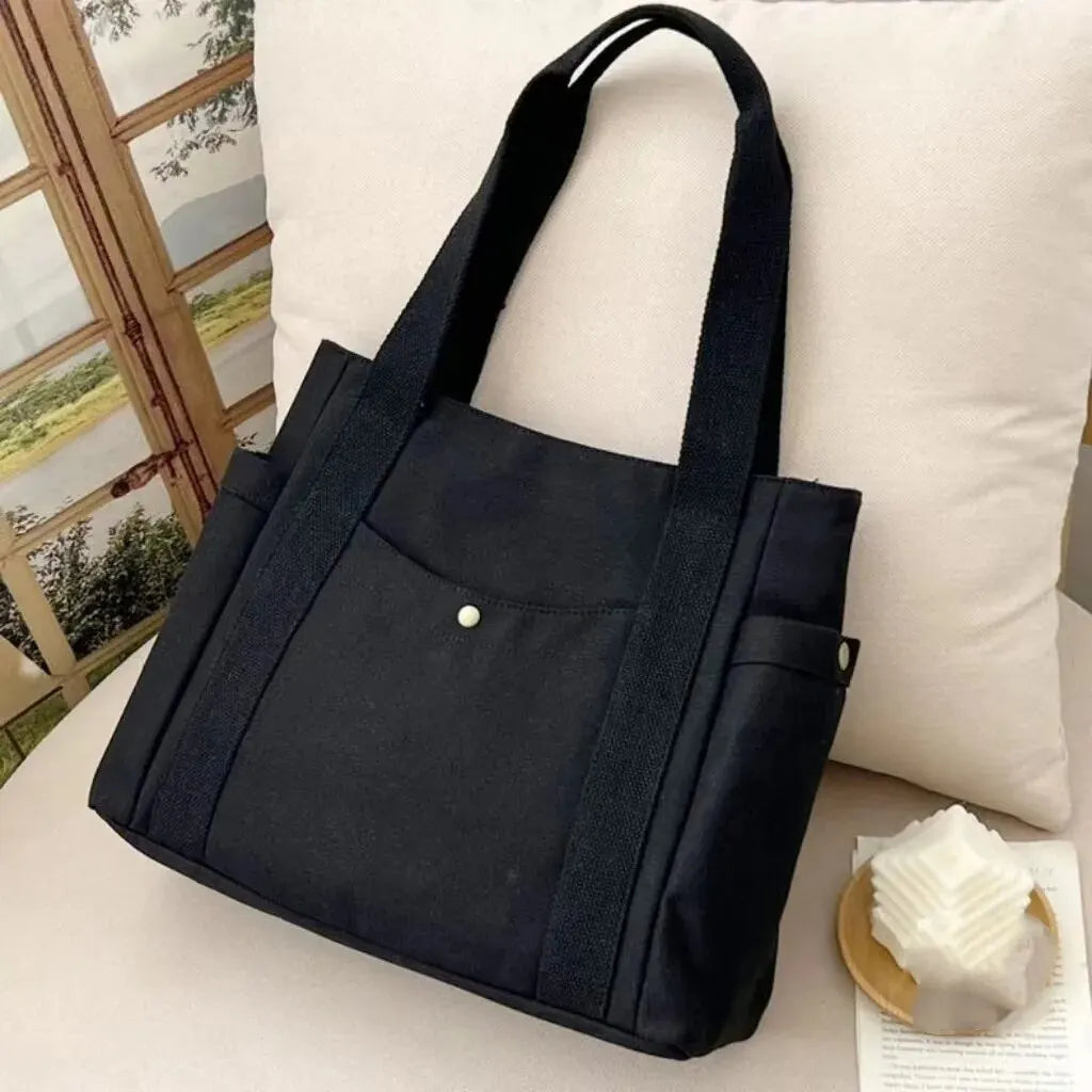 Bolsa de Ombro Luxuosa em Lona - Preta