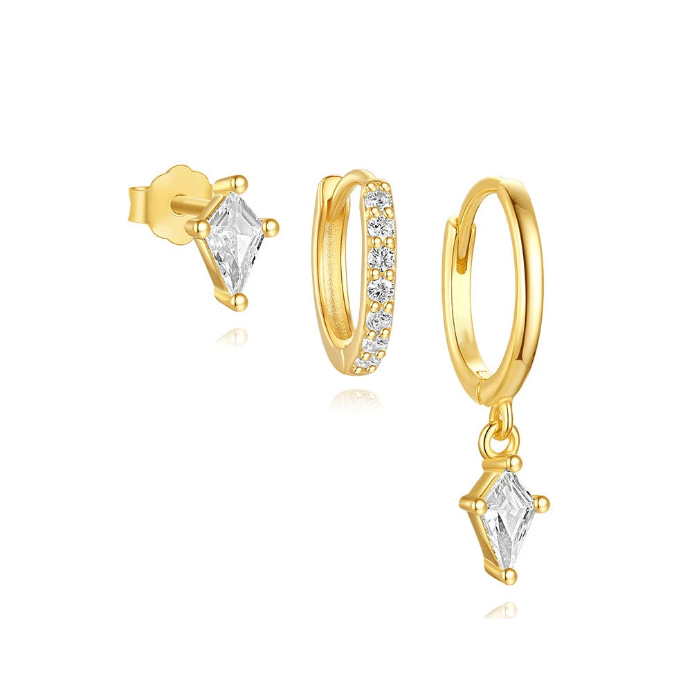 Conjunto de Brincos de Argola Vintage com Zircônia Cúbica